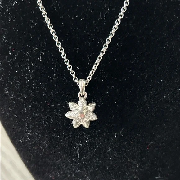 Brighton Silver Flower Pendant Necklace with Red Crystal NWT - Picture 7 of 8